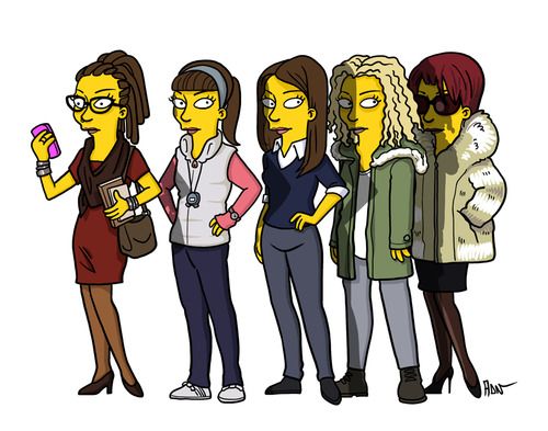 The clones from Orphan Black drawn like characters from The Simpsons