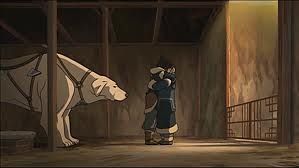 Katara and Korra hug as she leaves with Naga