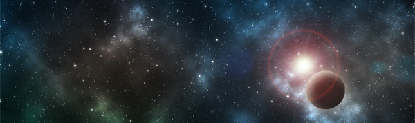 lonely planet in space among a field of stars