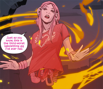 Izabel says this is the third worst babysitting job she's ever had while surrounded in swirls of magic.