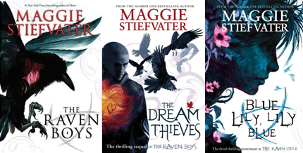 Covers for The Raven Boys, The Dream Thieves and Blue Lily, Lily Blue