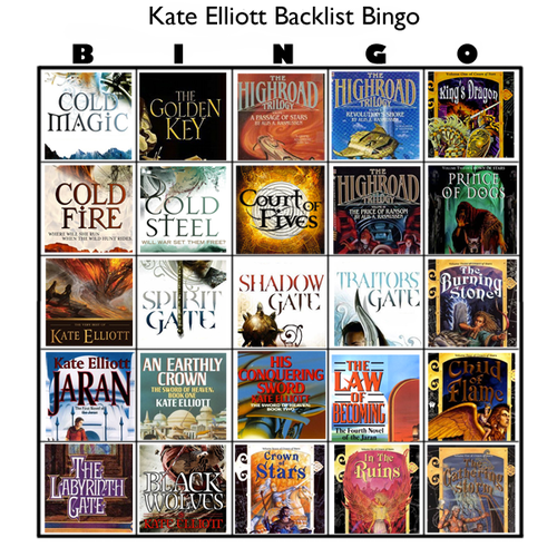 bingo card made up of Kate Elliott book covers