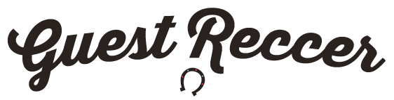 curved text in a thick cursive script that says Guest Reccer with a tiny horseshoe underneath it.