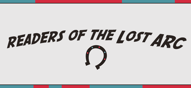 banner with text saying readers of the lost arc over a horseshoe