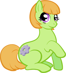 mint green Earth My Little Pony with short blonde tail and a short bobbed mane, and a gear cutie mark