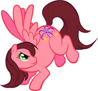 hot pink Pegasus My Little Pony with long brunette mane and tail, and a multicolor firecracker cutie mark