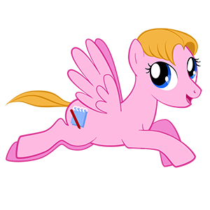 light pink Pegasus My Little Pony with short blonde mane and tail and a notebook and pen cutie mark