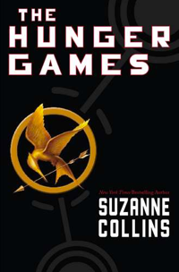 cover of The Hunger Games by Suzanne Collins with a golden bird inside a golden circle on a black background