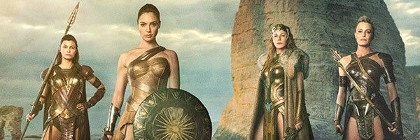 Diana, Hippolyta, Antiope & a fourth Amazon stare straight at the camera