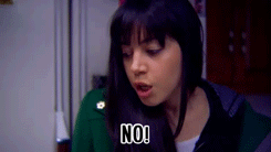 image shows April Ludgate shouting No