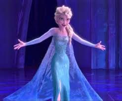 Elsa in her light blue gown, with her blonde hair let down
