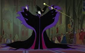 Sleeping Beauty's Malificent sports a huge black and purple cloak with arms that look almost like wings