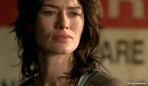 Lena Headey frowns and makes an emotive face in her role as Sarah Connor