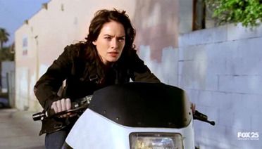 Sarah Connor on a motorbike