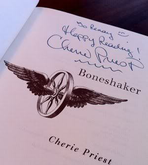 title page of Boneshaker signed by Cherie Priest
