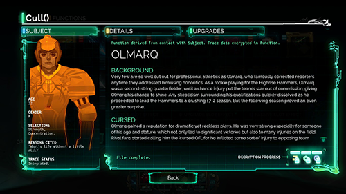 Transistor screenshot: Olmarq's profile