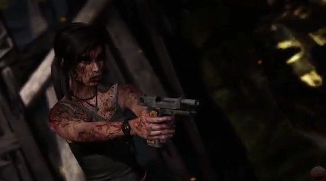 Lara aiming a gun