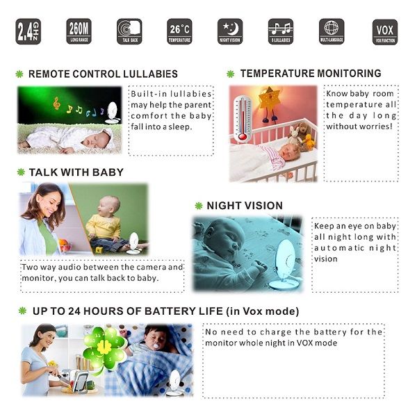 2 Way Talk Audio Video Baby Monitor Room Temperature Monitor Night Vision Wbm 05