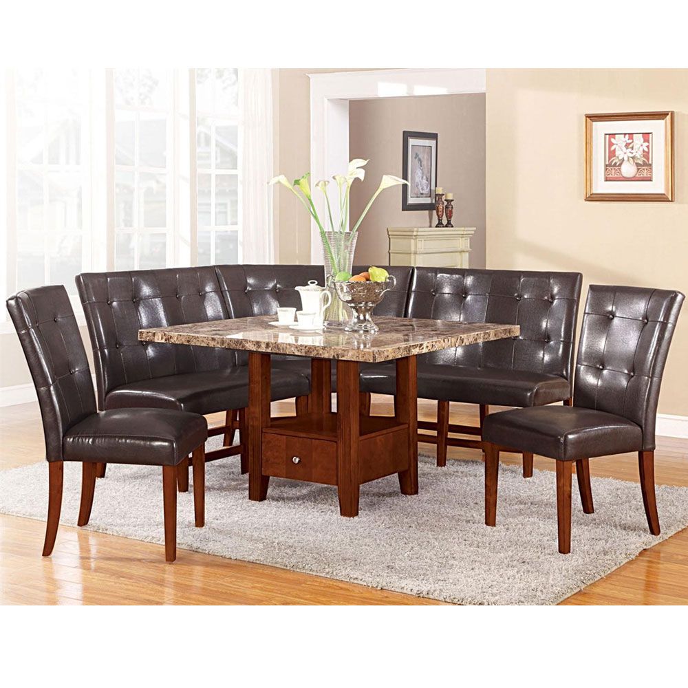 6 PC 48" Square Dining Corner Table Set in Marble Top Storage