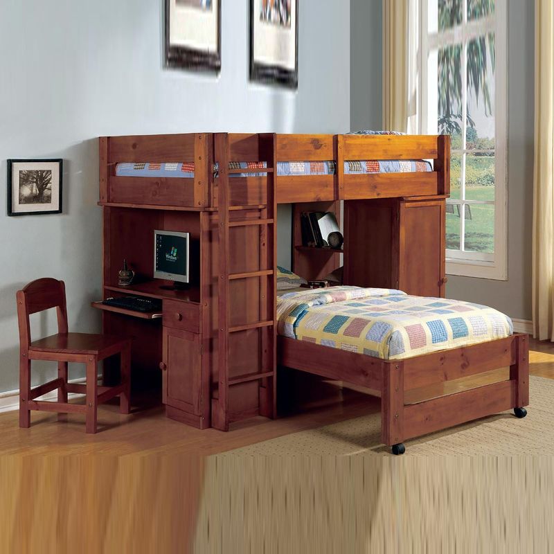 TWIN LOFT BUNKBED KID ROOM BUNK BED w DESK and CLOSET | eBay