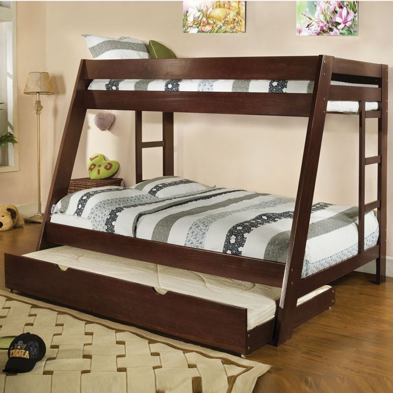 Twin Over Full Bunk bed W/ Trundle Side Ladders Wide Full Length Guard