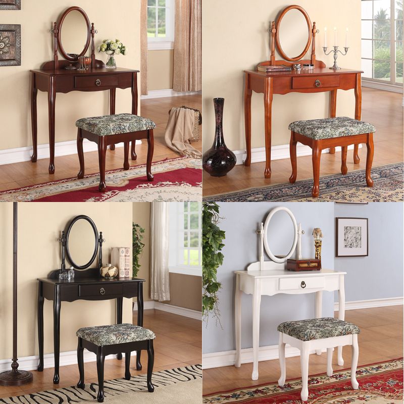 Alluring Queen Anne Style Oval Mirror White Wood Make Up Table Vanity