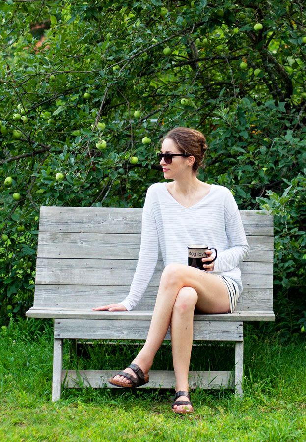 Laura Wears ... gap stripe cotton linen sweater
