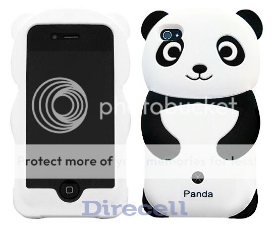 Black White Panda Bear Soft Silicone Rubber Skin Case Cover for iPhone 4 4G 4S