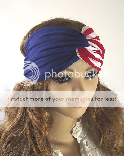 American Flag Boho Turban Twist Headband Head Scarf Red White and Blue Headwrap