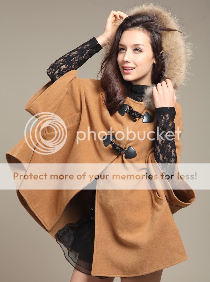 Luxury Women Girl Fur Hooded Unique Winter Cape Poncho Coat Jacket 