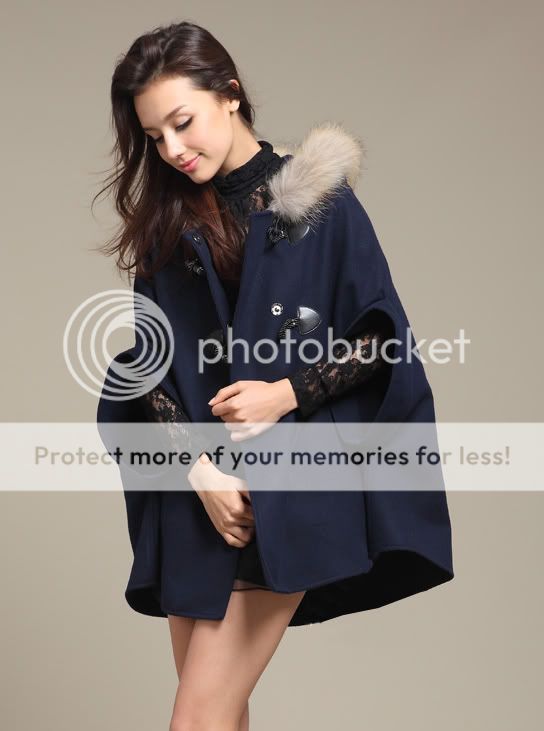 Luxury Women Girl Fur Hooded Unique Winter Cape Poncho Coat Jacket 